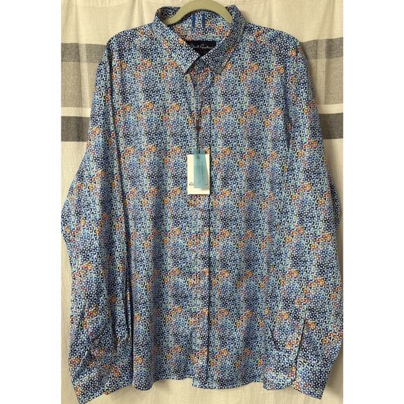 NWT Robert Graham Venlow Shirt Blue Mens 3XL Long Sleeve Geometric AOP $168 - Picture 2 of 15